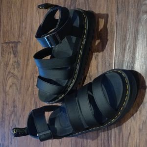 Dr. Martens Blaire Hydro Leather Gladiator Platform Sandals Black 7